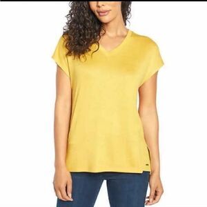 Orvis Women's Short Sleeve V-Neck Tunic Knit Top (X-Small, Mustard) NWT